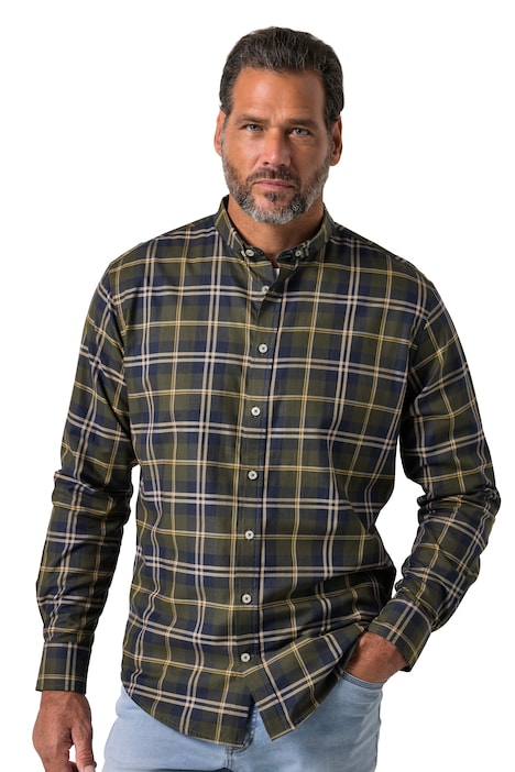 Kostkovaná košile, dlouhé rukávy, moderní střih, mini límeček na knoflíky, do velikosti 8XL