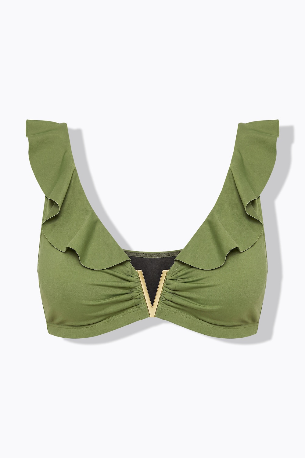 Stora storlekar Bikiniöverdel med softcups och ringning med metalliskt spänne, Dam, grön, storlek: 52, Polyester/Syntetfibrer/Elastan, Studio Untold