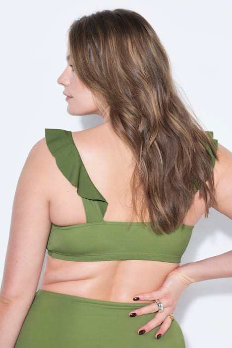 Haut de bikini imprimé, coques souples, détail métallique en V