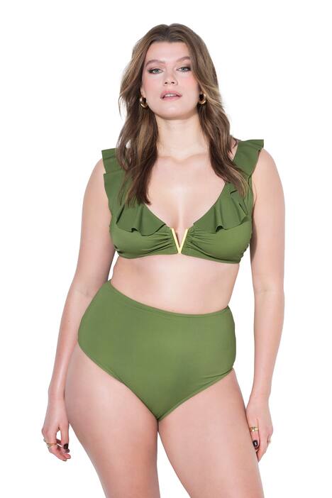 Horní díl bikin, potisk, měkké koše, kovová spona ve tvaru V