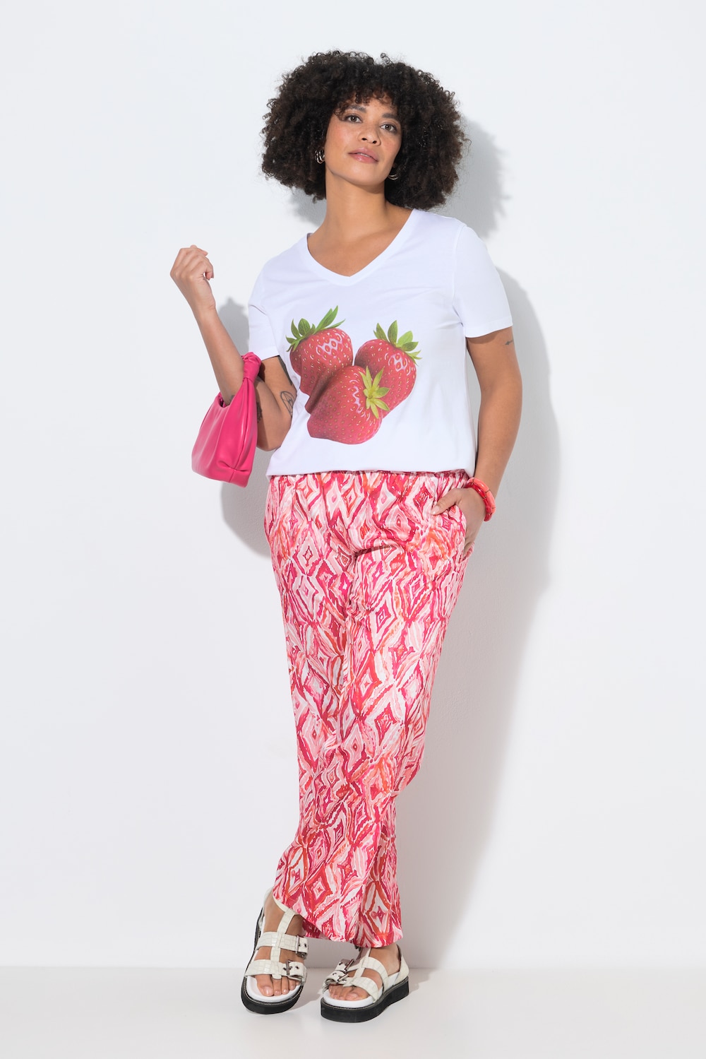 Hose, gerades Bein, Satin, Alloverdruck