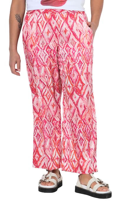 Saténové kalhoty, rovné nohavice, celoplošný potisk