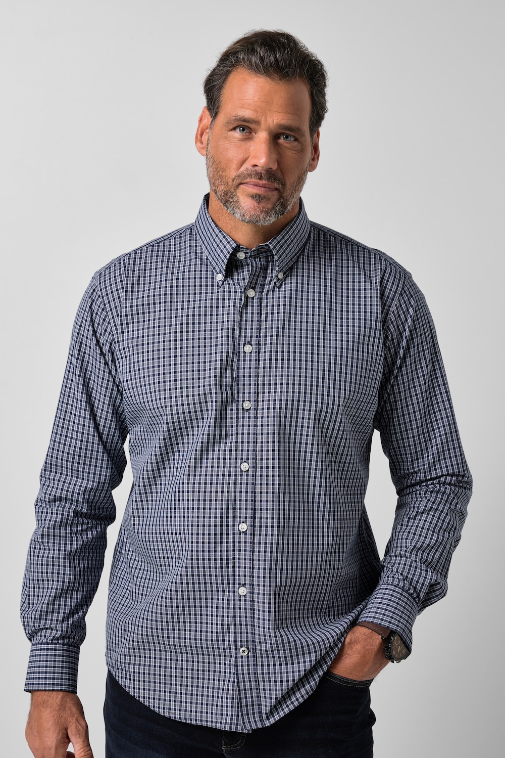 Ternet skjorte, lange ærmer, Modern Fit, buttondown-krave, op til 8 XL