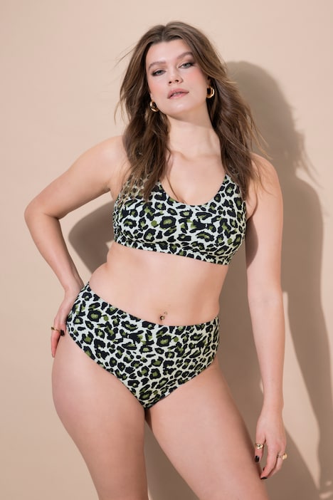 Slip de bikini, braguitas, colorido estampado de leotardo, cintura alta, moldeador