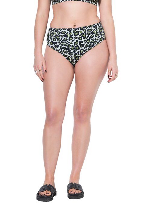Spodní díl bikin, leopardí vzor, vysoký pas, tvarující