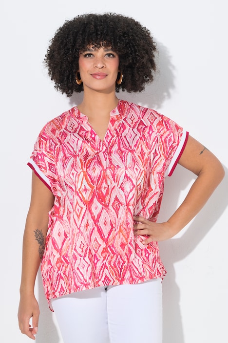 Bluse, relaxed fit, satin, allover-print, overskårne skuldre