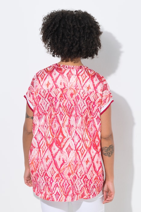 Bluse, relaxed fit, satin, allover-print, overskårne skuldre