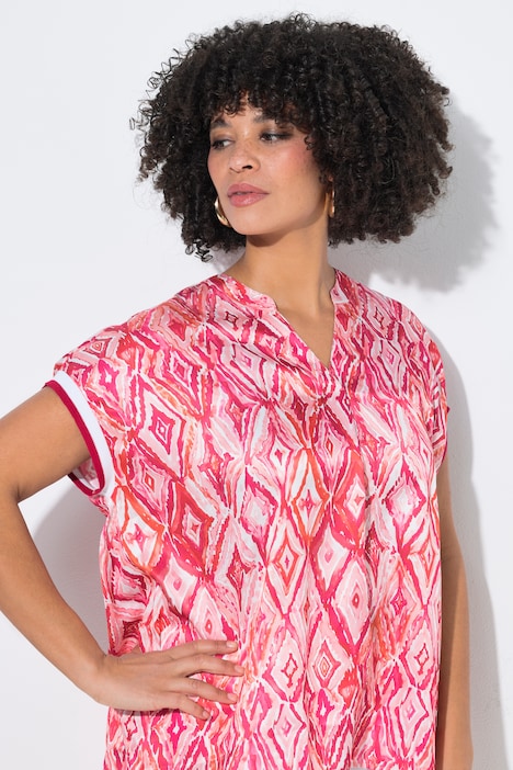Bluse, relaxed fit, satin, allover-print, overskårne skuldre