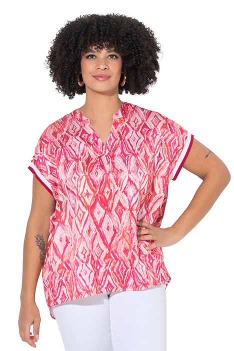 Halenka, volný střih, satén, celoplošný potisk, spadlá ramena