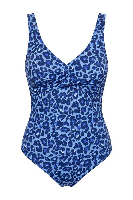 Plavky, leopardí vzor, vyjímatelné měkké košíčky, drapovaný živůtek