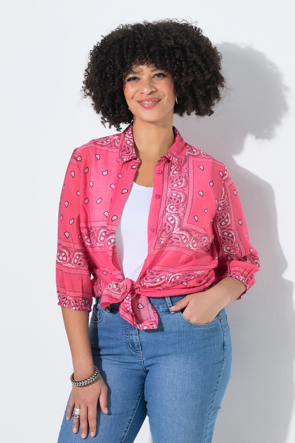 Bluse, A-Linie, Paisley-Muster, 3/4-Ärmel