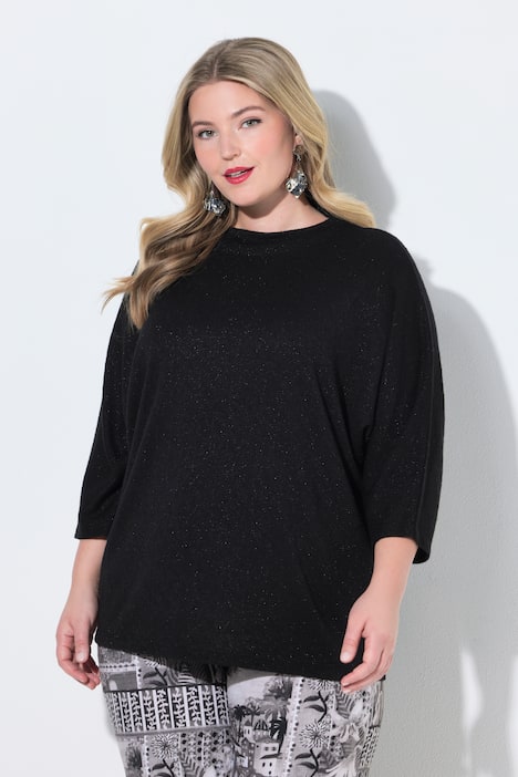 Trui, geruite structuur, glittereffect, opstaande kraag