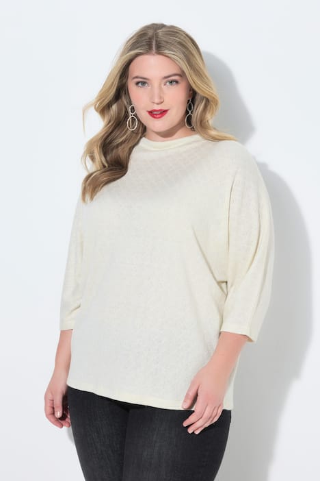 Trui, geruite structuur, glittereffect, opstaande kraag