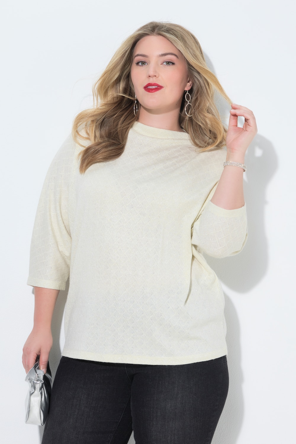 Pullover, Rhomben-Struktur, Glitzereffekt, Stehkragen