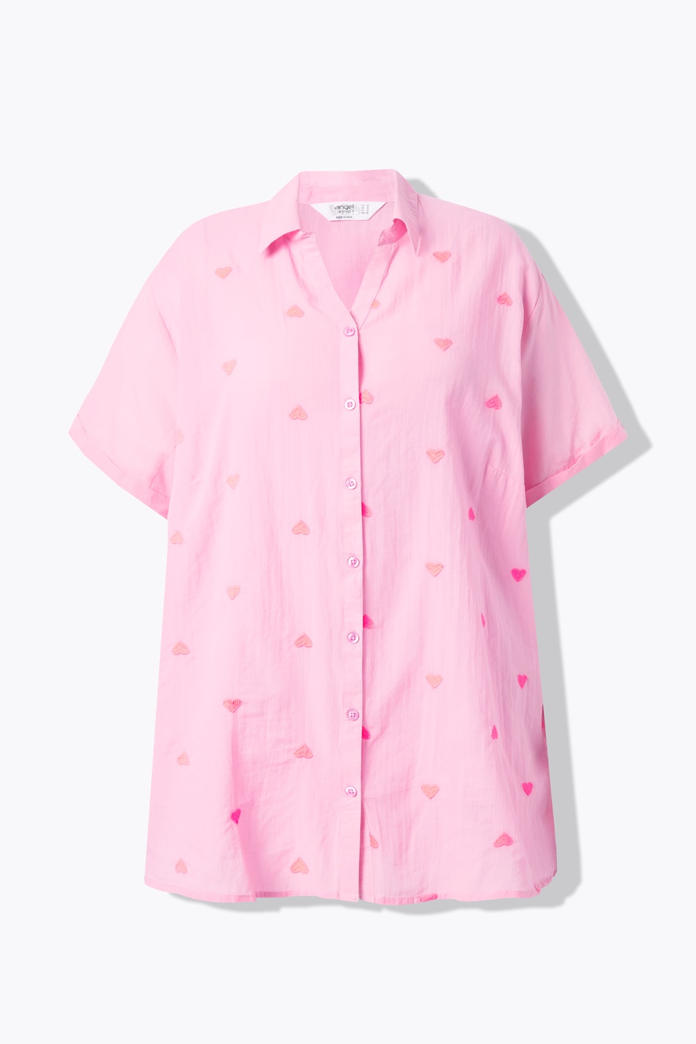 Bluse, oversized, neon Erdbeeren-Stickerei, Halbarm