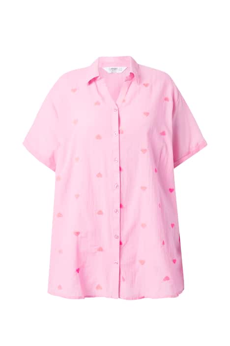 Halenka, volný střih, neonová jahodová výšivka, krátké rukávy