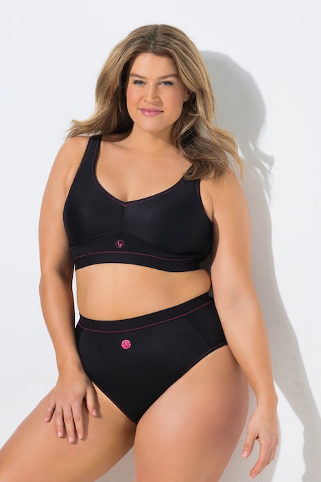 Sportovní podprsenka, ozdobné švy, bez měkkých košíčků, bez kostic, košíčky B–F