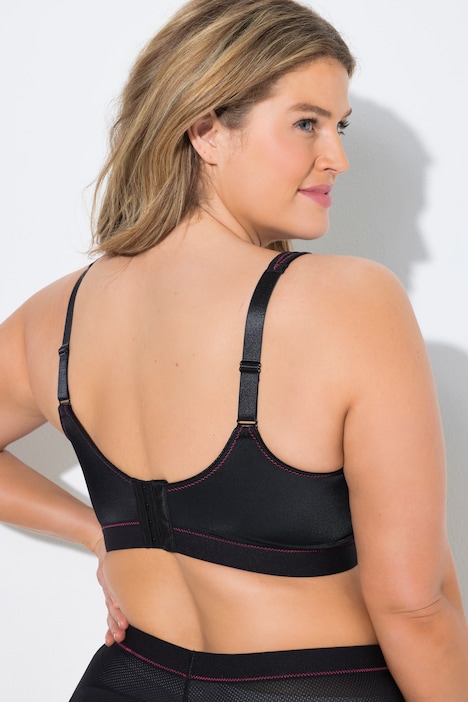 Sportovní podprsenka, ozdobné švy, bez měkkých košíčků, bez kostic, košíčky B–F