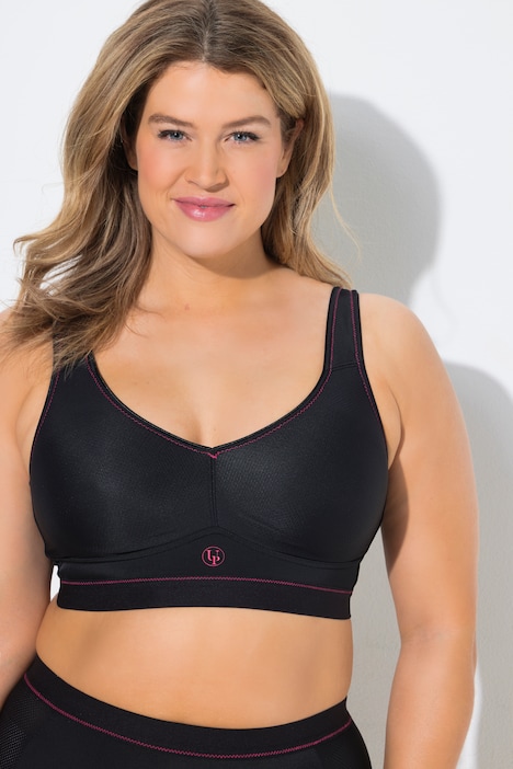 Sportovní podprsenka, ozdobné švy, bez měkkých košíčků, bez kostic, košíčky B–F