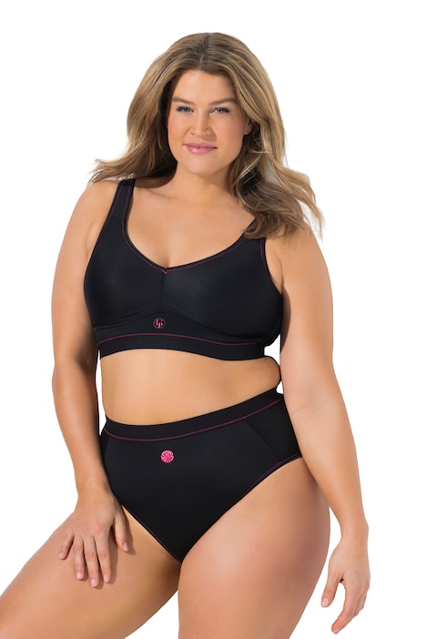 Sportovní podprsenka, ozdobné švy, bez měkkých košíčků, bez kostic, košíčky B–F