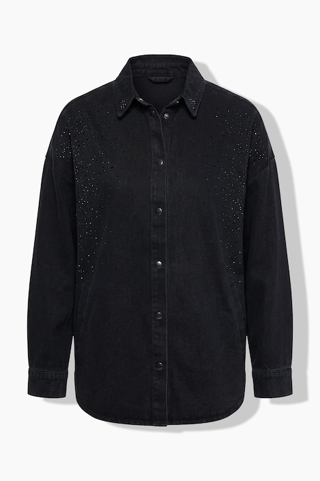 Jeansjacke, Ziersteinchen, Hemdkragen