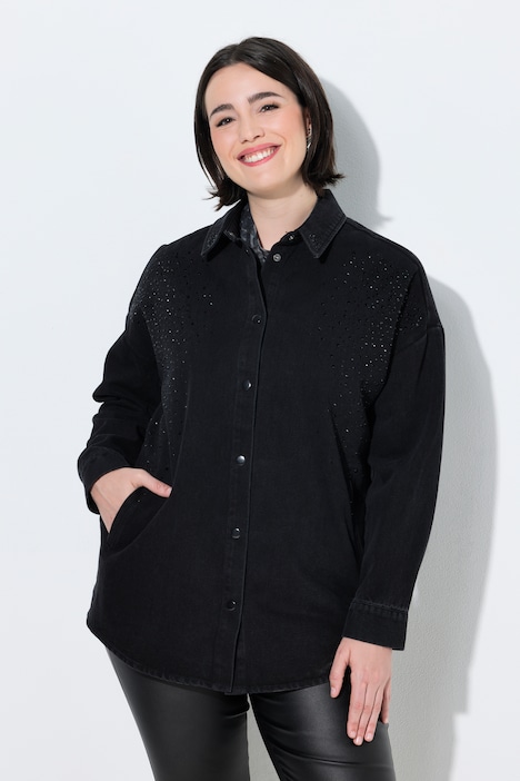 Jeansjacke, Ziersteinchen, Hemdkragen