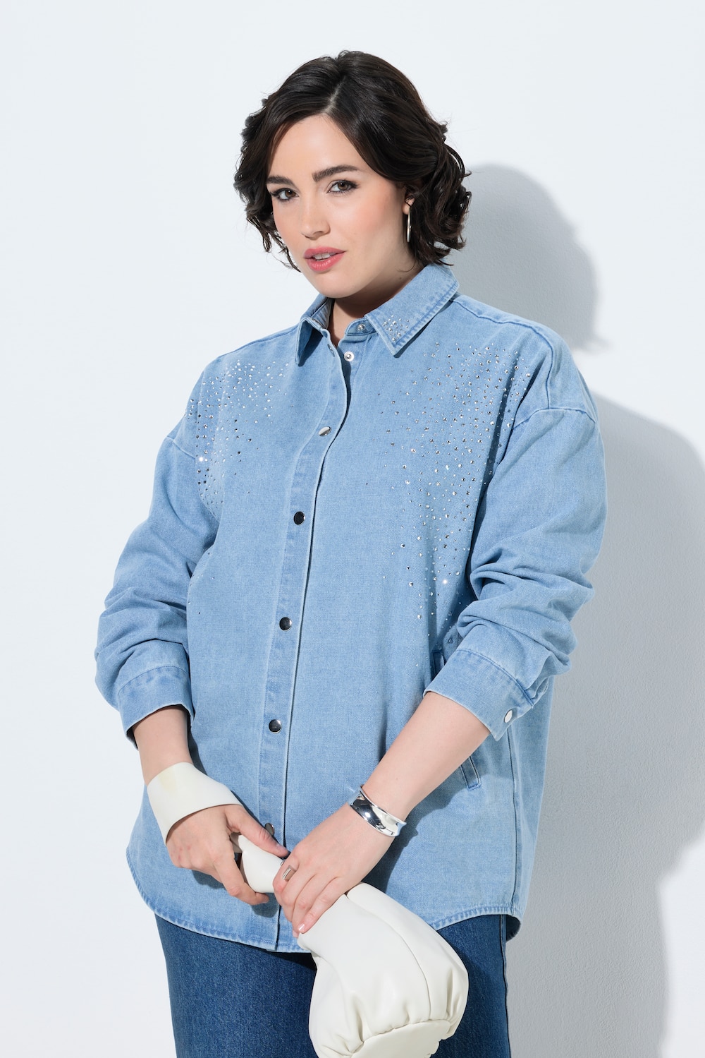 Jeansjacke, Ziersteinchen, Hemdkragen