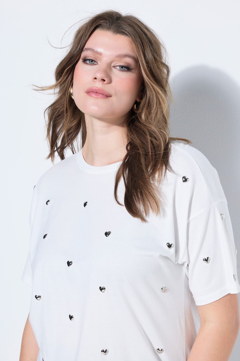 T-Shirt, oversized, Hearts-Nieten