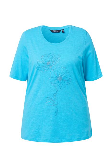 Tričko, květinový vzor, klasický střih, kulatý výstřih, polo rukávy