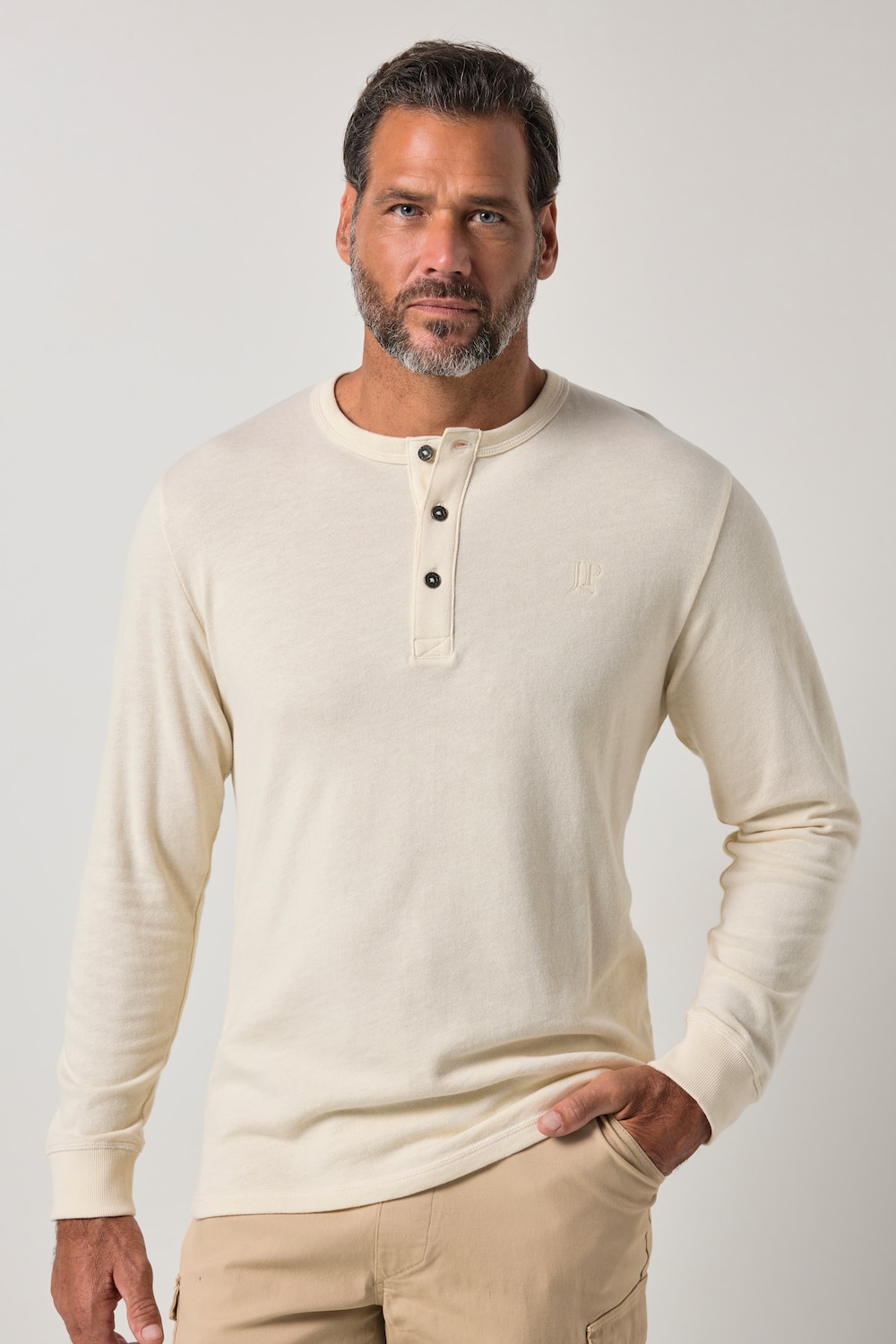 Henley, Langarm, Knopfleiste, bis 8 XL