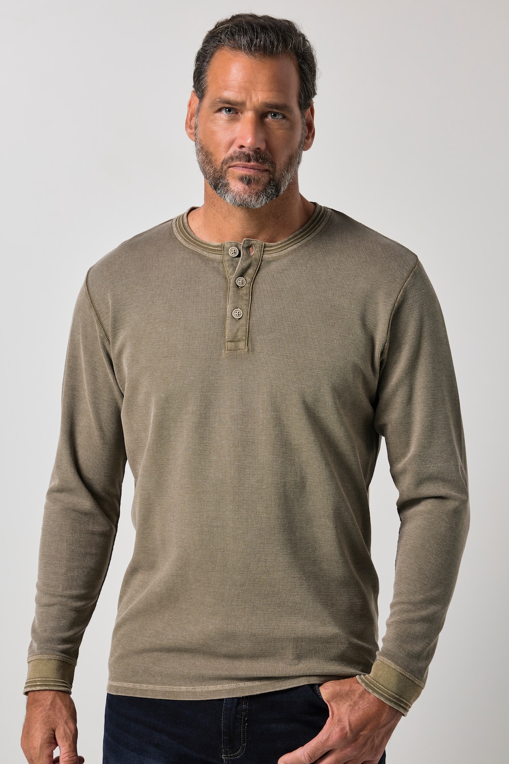 Henley, Langarm, Knopfleiste, Vintage Look, bis 8 XL
