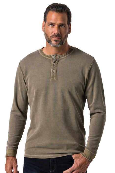 Henley, dlouhý rukáv, zapínání na knoflíky, vintage styl, až 8 XL