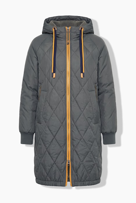Long-Steppjacke, Kapuze mit Teddy