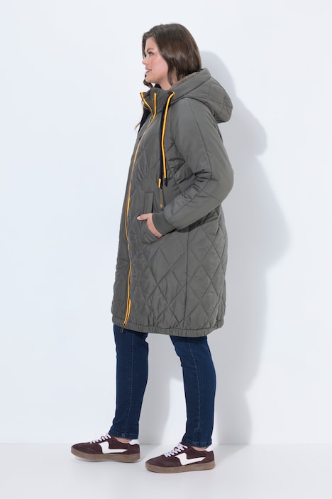 Long-Steppjacke, Kapuze mit Teddy