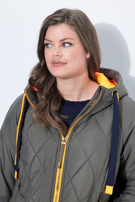 Long-Steppjacke, Kapuze mit Teddy