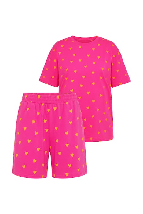 Pyžamo, krátká dvoudílná souprava, potisk srdíček
