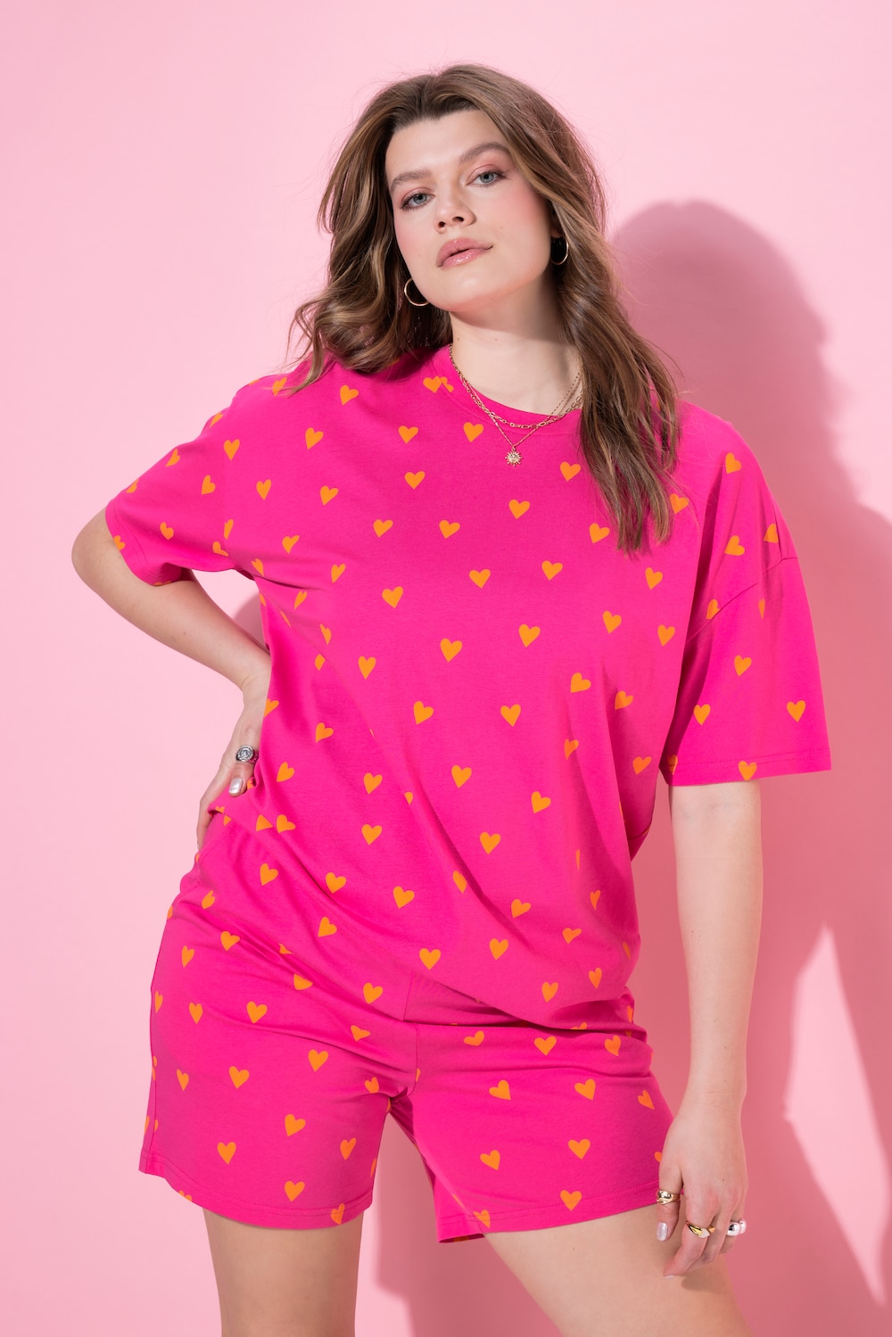 Pyjama, kurzer Zweiteiler, Hearts-Print