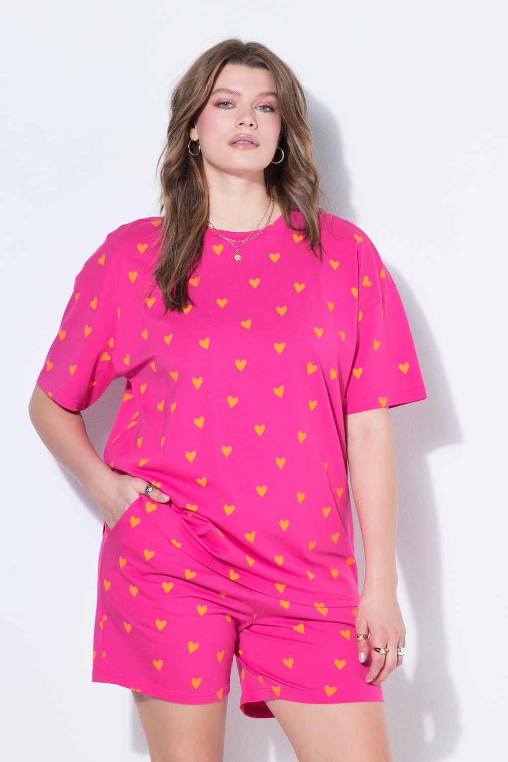 Pyjama, kurzer Zweiteiler, Hearts-Print