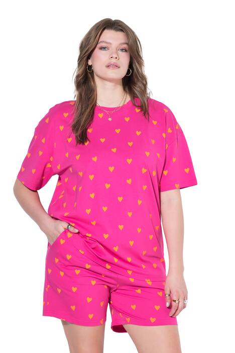 Pyžamo, krátká dvoudílná souprava, potisk srdíček