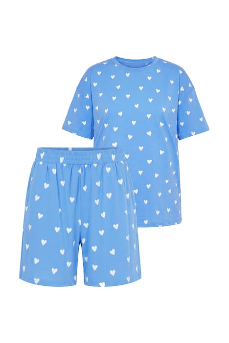 Pyžamo, krátká dvoudílná souprava, potisk srdíček