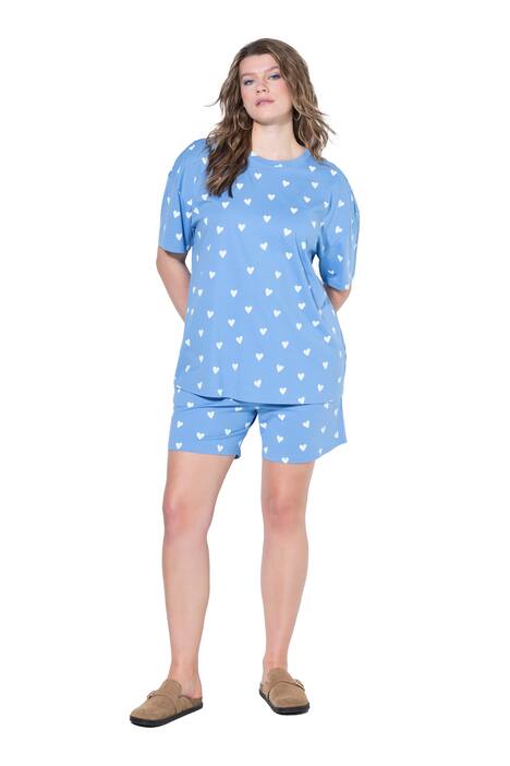 Pyžamo, krátká dvoudílná souprava, potisk srdíček