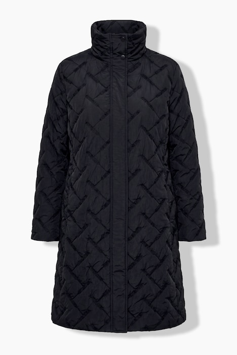 Manteau matelassé, motif brodé, coupe évasée et col montant