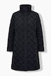 Manteau matelassé, motif brodé, coupe évasée et col montant