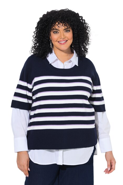 Pullover, Streifen, Rundhalsausschnitt, Halbarm