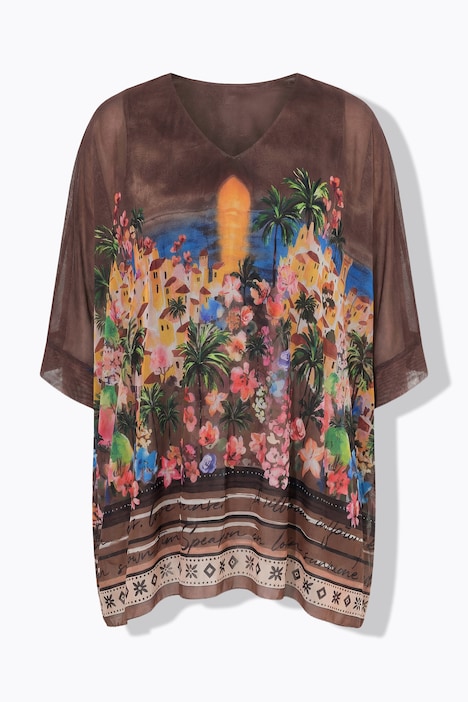 Blouse oversize en tulle, top opaque en jersey et motif floral
