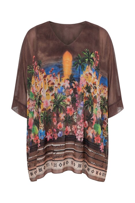 Halenka ze síťoviny, volný střih, květinový vzor, neprůhledný žerzejový top