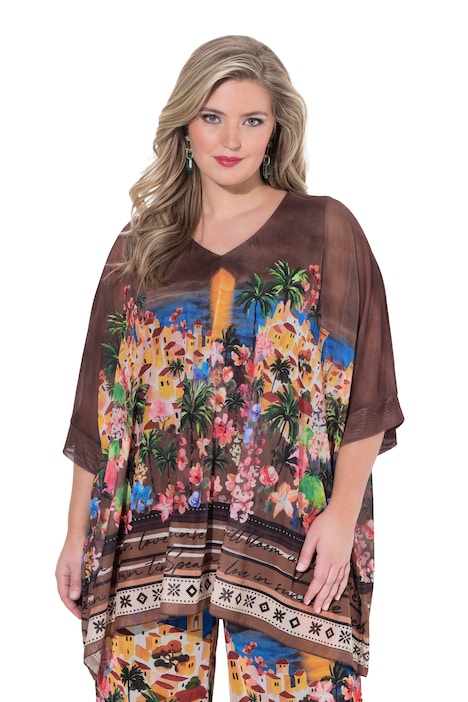 Halenka ze síťoviny, volný střih, květinový vzor, neprůhledný žerzejový top