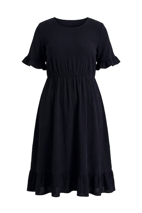 Mušelínové šaty, midi délka, volány, krátkérukávy