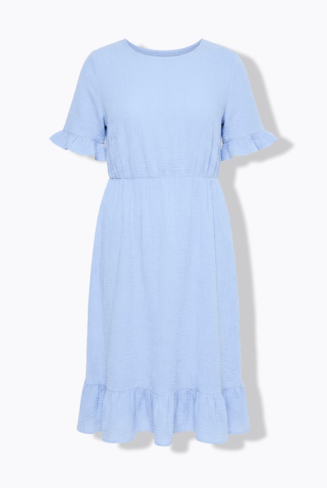 Robe en mousseline, longueur midi et manches courtes, volants