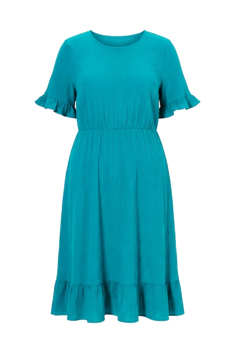 Mušelínové šaty, midi délka, volány, krátkérukávy